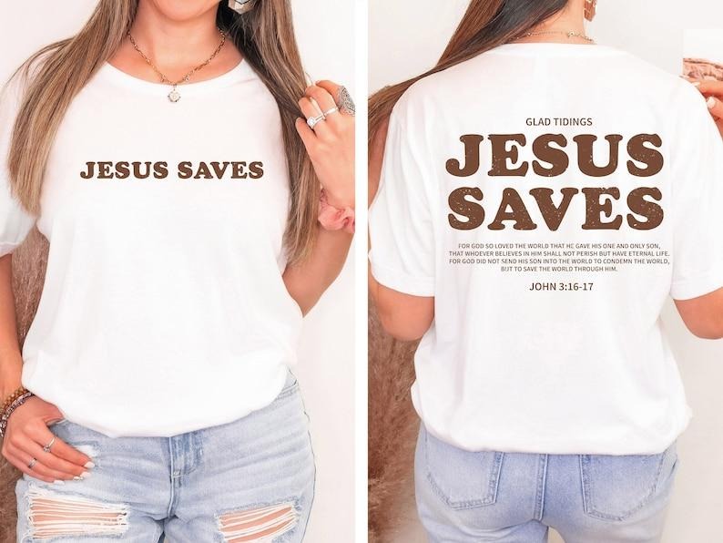 Jesus Saves Shirt, Aesthetic Christian Apparel Brown Christian Shirt For Men, Jesus Apparel Christian Streetwear Clothing, Bible Verse Shirt T43