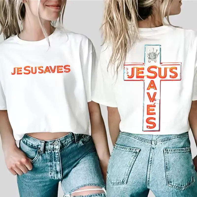Jesus Saves Unisex Washed T-Shirt, Casual Top Outdoor Tees