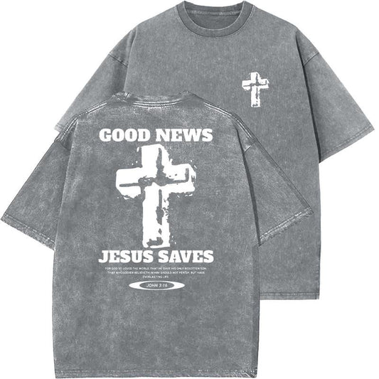 Jesus Saves Unisex Washed T-Shirt, Christian t shirts, Vintage 90s Graphic Tee, Gift Top Womenswear Cotton Mineral Colorstyle{n002}2