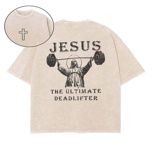 Jesus The Ultimate Deadlifter Washed T-Shirt, Christian t shirts, Vintage 90s Graphic Tee, Gift Top Womenswear Cotton...