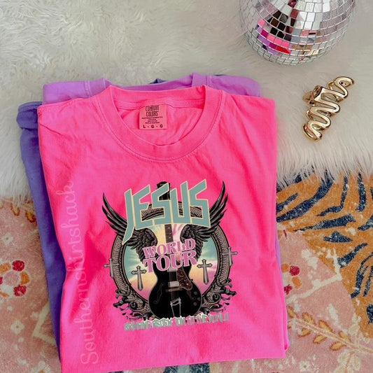 Jesus World Tour t shirt  | neon pink comfort colors t shirt