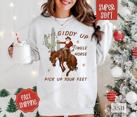 Jingle Horse Christmas  Sweatshirt, Country Christmas Sweater, Cowboy Holiday Crewneck