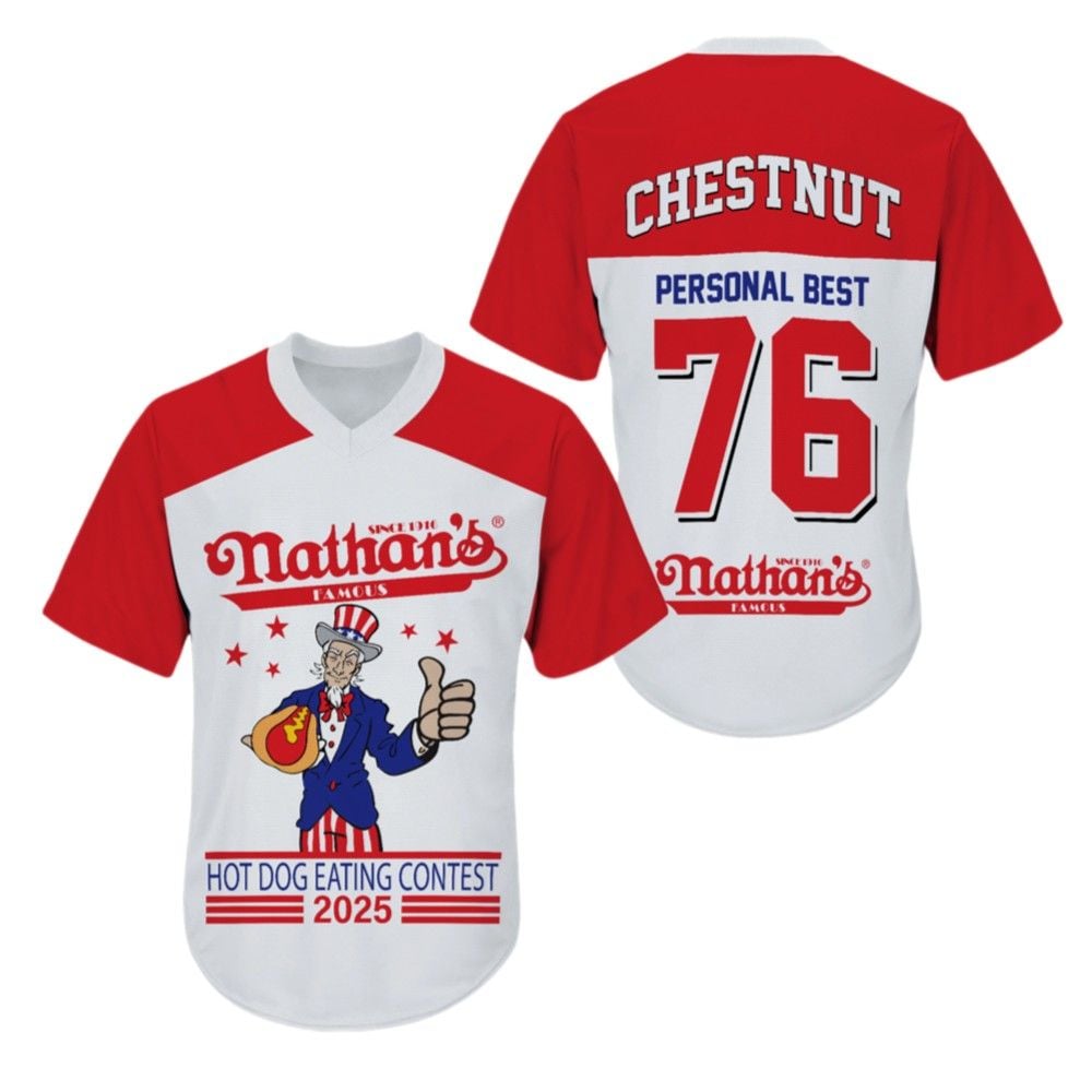 Joey Chestnut Personal Best Nathan Hot Dog Eating Contest 2025 Jersey - Grishko.com T-Shirts, Hoodie, Sweatshirt (Image 2)