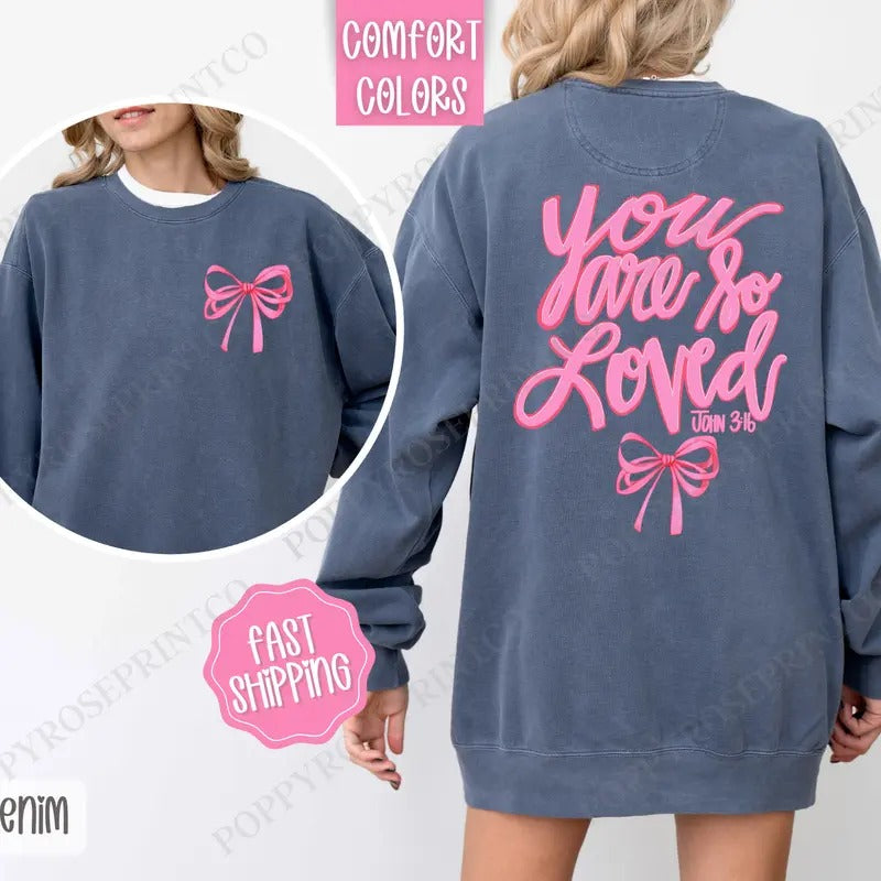 John 3:16 Sweatshirt Comfort Colors, Coquette Bow Women's Crewneck, Religious Women's Sweater