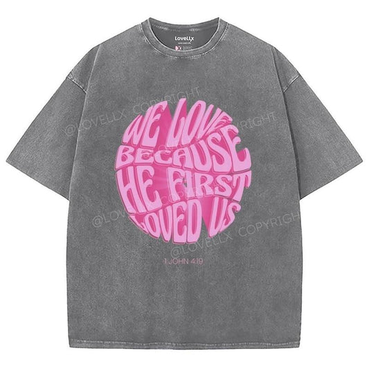 John 4_19 Washed T-Shirt, Christian Jesus  t shirts, Vintage 90s Graphic Tee Gift Cotton Top Womenswear Bottom Hoodie,...
