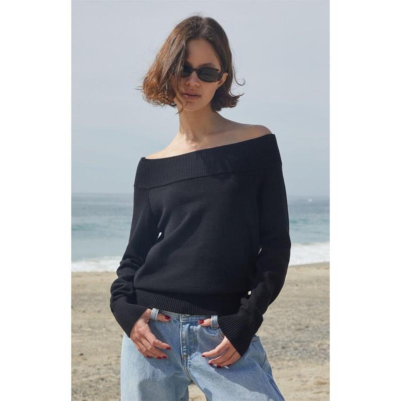 John Galt Women's Black Renata Off-The-Shoulder Sweater