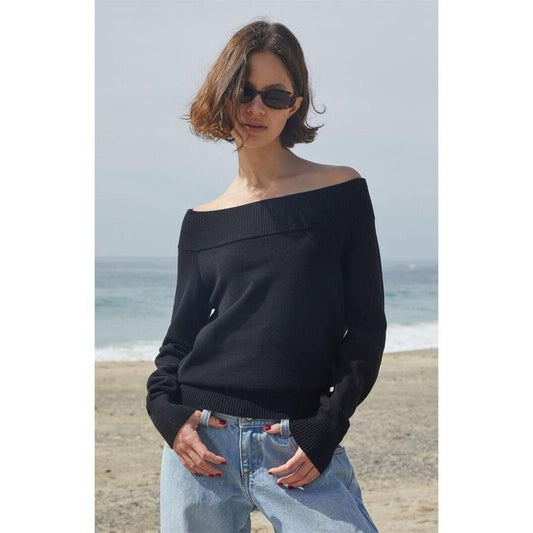 John Galt Women's Black Renata Off-The-Shoulder Sweater