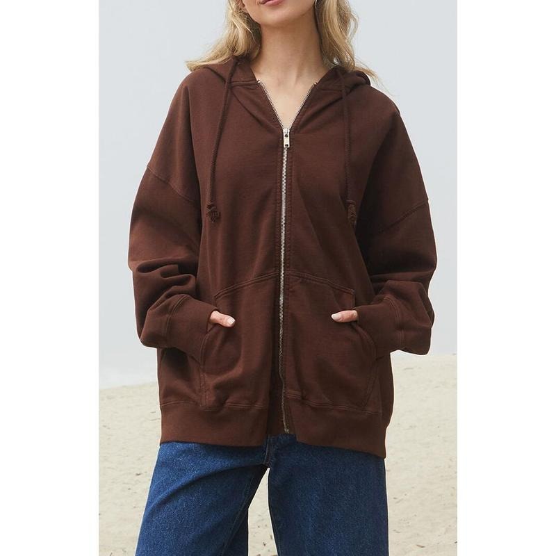 John Galt Women's Brown Christy Full Zip Oversized Hoodie