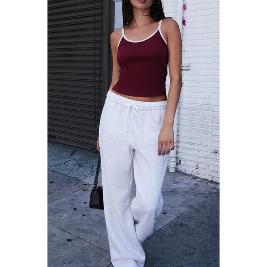 John Galt Women's Burgundy & White Beyonca Cropped Tank Top