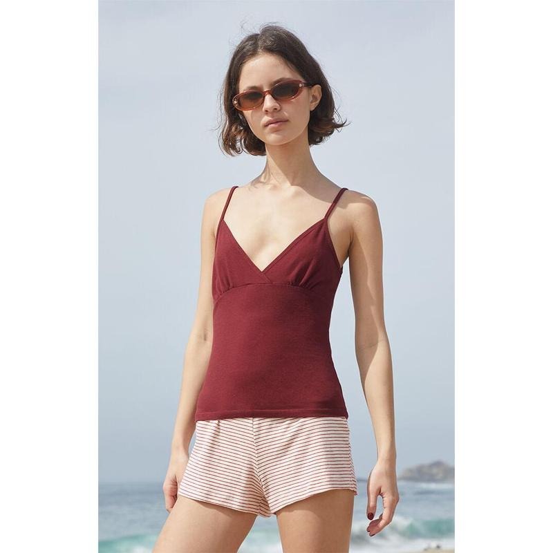 John Galt Women's Burgundy Overlap Tank Top