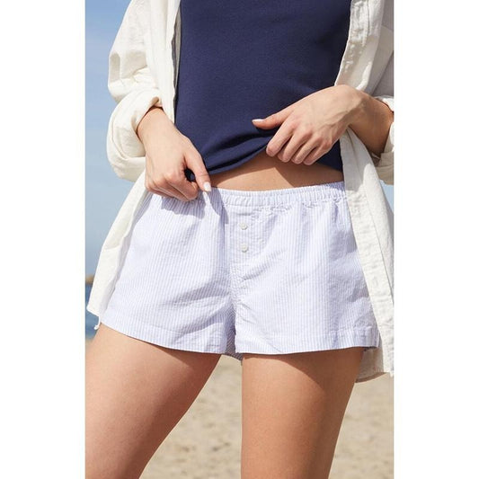 John Galt Women's Keira Light Blue Striped Boxer Shorts