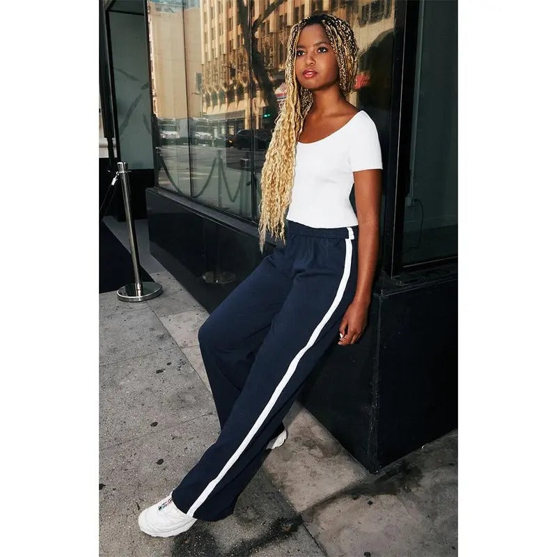 John Galt Women's Navy & White Side Stripe Anastasia Sweatpants T-Shirts, Hoodie, Sweatshirt | WearSparks.com
