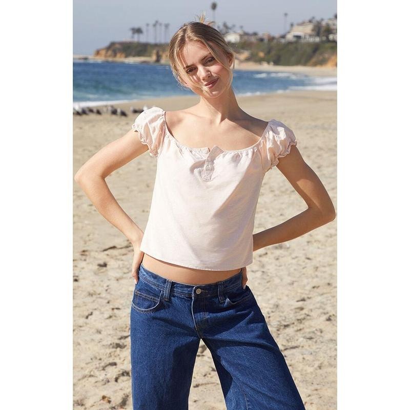 John Galt Women's Pink Striped Clarisse Off-The-Shoulder Top T-Shirts, Hoodie, Sweatshirt | WearSparks.com