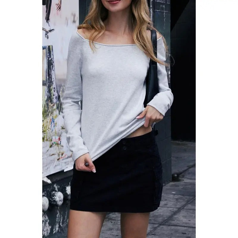 John Galt Women's Silver Off-The-Shoulder Long Sleeve Top