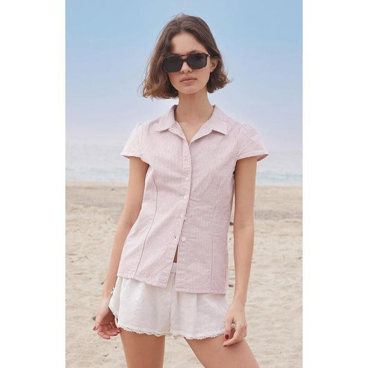 John Galt Women's Striped Rue Collared Top