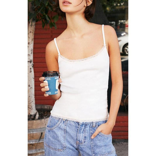 John Galt Women's White Lace Trim Skylar Tank Top