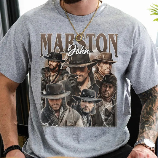 John Marston RDR Vintage T-Shirt, John Marston Red D*ad Redemption Shirt, Gift For Game Lovers Casual Clothing Fabric Menswear Top  Sweatshirts