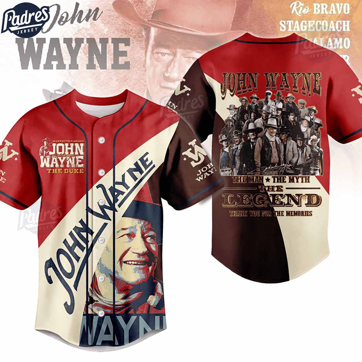 John Wayne The Man The Myth Legend Baseball Jersey - Padres Jersey Oasis: Elevate Your Baseball Style Game... (Image 2)