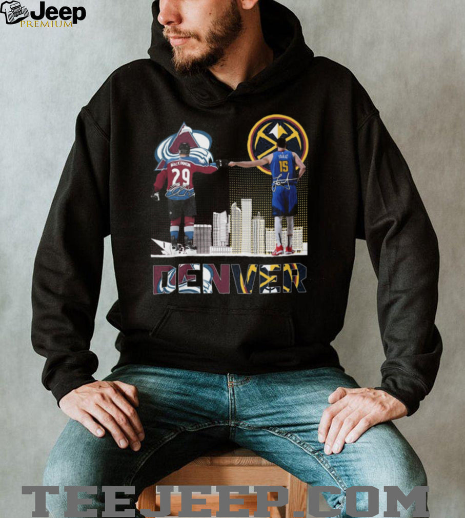 Jokic and MacKinnon Denver Champions Fist Bump Skyline T Shirt
