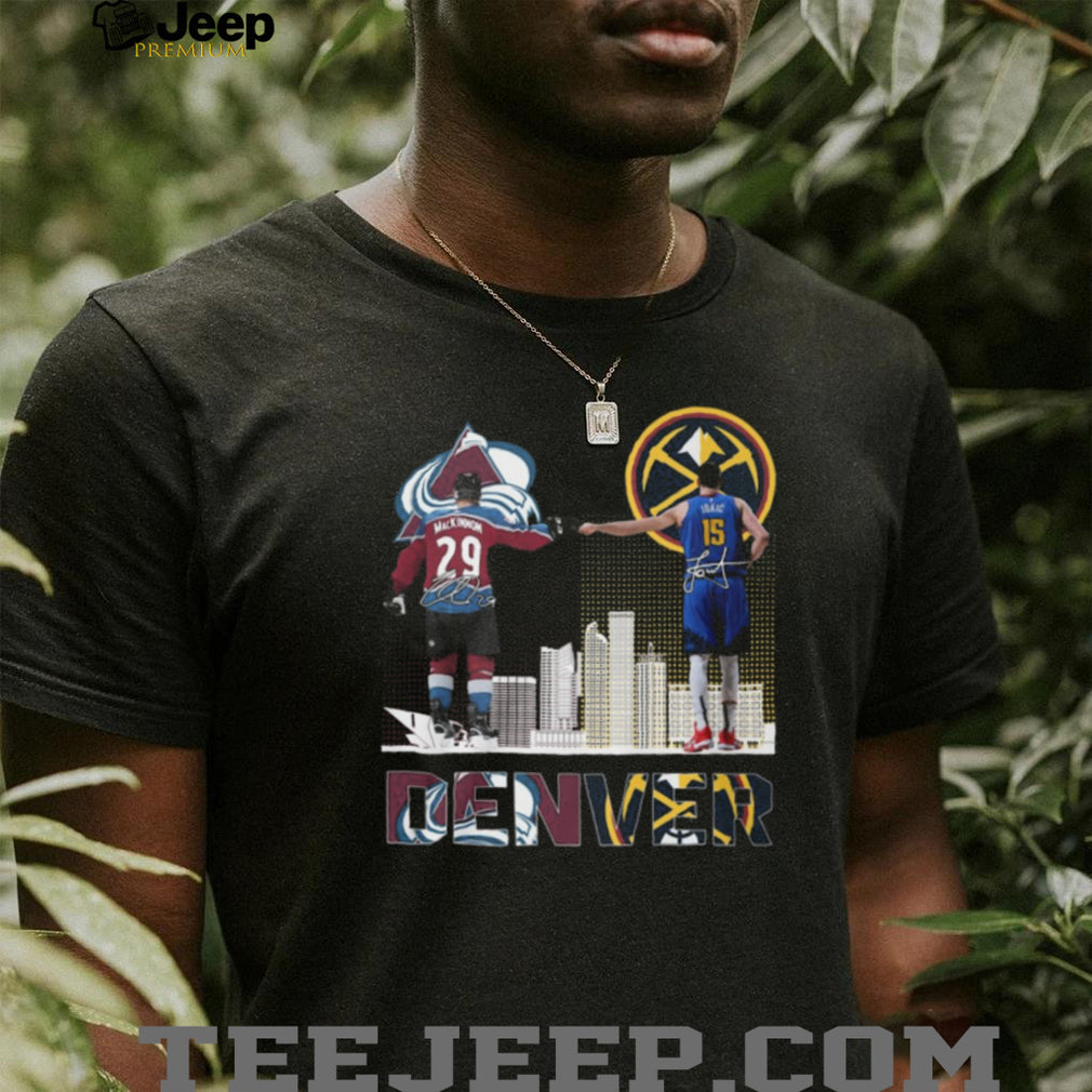Jokic and MacKinnon Denver Champions Fist Bump Skyline T Shirt