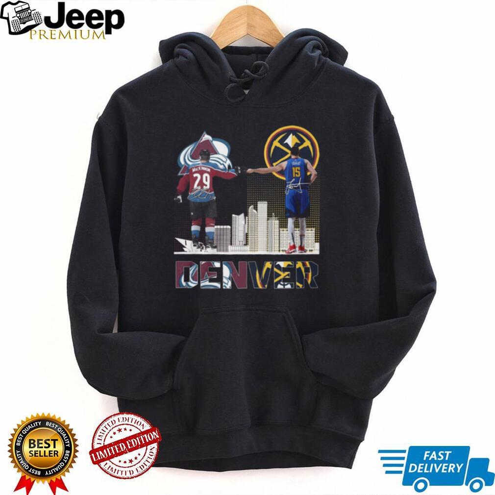 Jokic and MacKinnon Denver Champions Fist Bump Skyline T Shirt