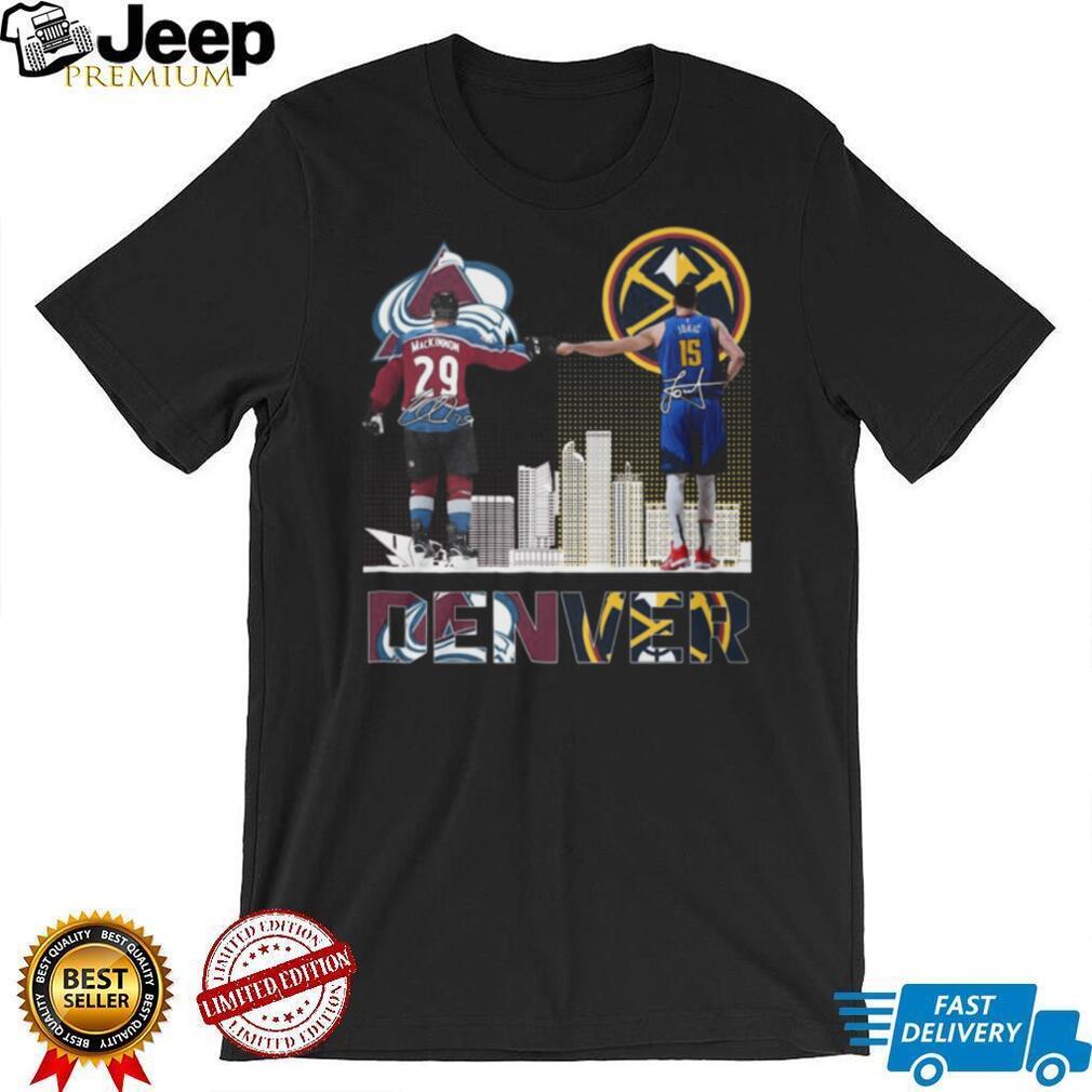 Jokic and MacKinnon Denver Champions Fist Bump Skyline T Shirt