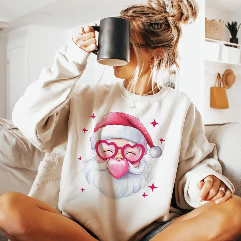 Jolly S anta Sweatshirt, Funny S anta Shirt, Crazy Santa Christmas Sweater, Christmas Holiday Crewneck, Retro Santa Vibes T-Shirt