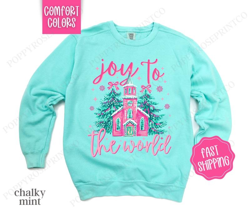 Joy To The World Comfort Colors Sweatshirt, Christian Christmas Holiday Sweater Womenswear, Xmas Crewneck