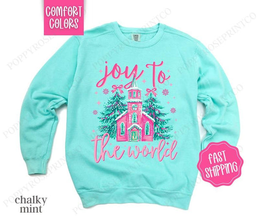 Joy To The World Comfort Colors Sweatshirt, Christian Christmas Holiday Sweater Womenswear, Xmas Crewneck