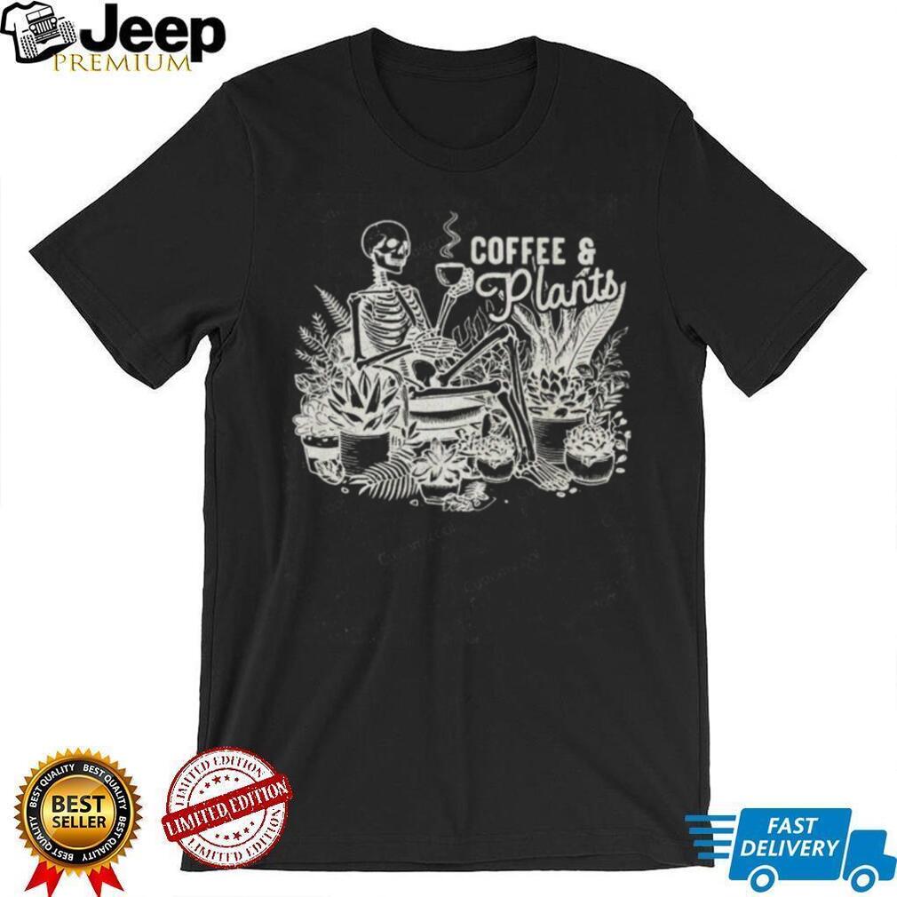 Coffee and Plants Skeleton Gardener Aesthetic Oversized T Shirt