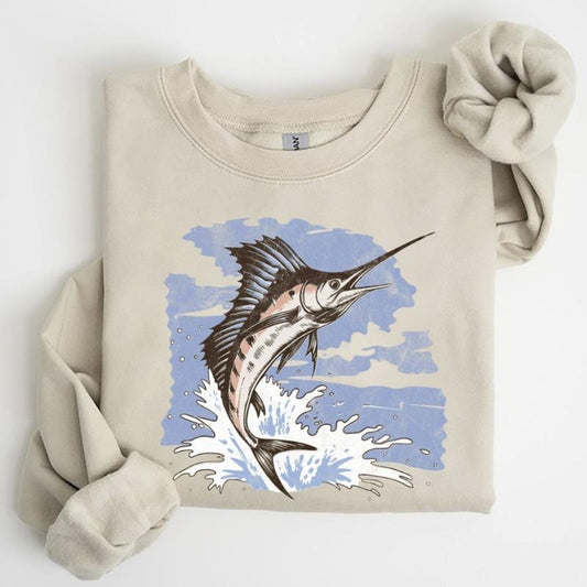 Jumping Marlin Sweatshirt Deep Sea Fishing Nautical Sportfish for Shirts, Ocean Fishing Gift Unisex Hoodie T-shirt Cotton Pullover Womenswear Day Polyester