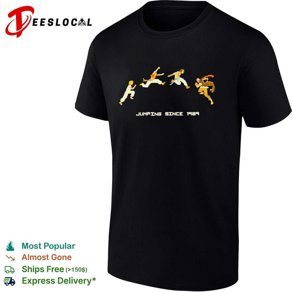 Jumping since 1989 pixel art characters shirt