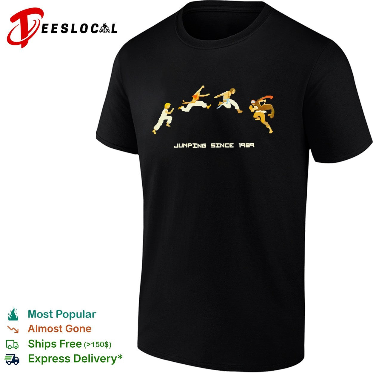 Jumping since 1989 pixel art characters shirt