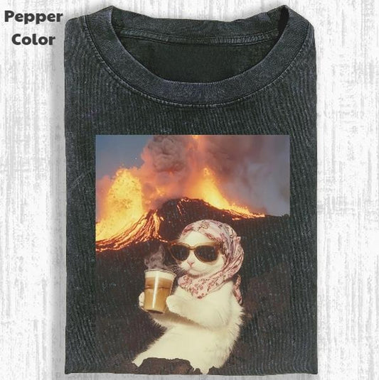 Just A Chill Girl Vintage Graphic Tee, Lava Meow T-Shirt, Cat Kitten Animal Shirt, Unisex Meme Cringe Funny Shirt, Menswear Womenswear Streetwear Cotton Comfort