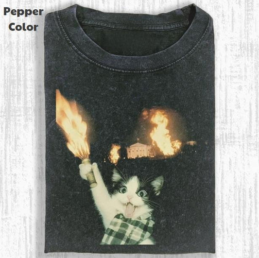 Just A Chill Girl Vintage Graphic Tee, Rebellious Cat T-Shirt, Animal Shirt, Unisex Meme Cringe Funny Shirt, Menswear Womenswear Streetwear Cotton Comfort