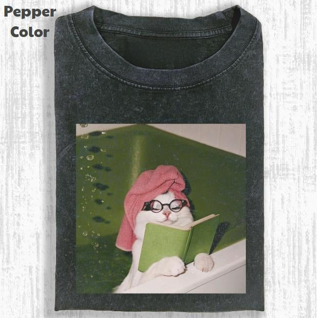 Just A Chill Girl Vintage Graphic Tee, The Cat Who Studied Hard T-Shirt, Cat Kitten Animal Shirt, Unisex Meme Cringe Funny Shirt, Menswear Womenswear Streetwear Cotton Comfort