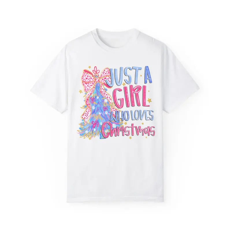 Just A Girl Who Loves Christmas  Shirt, Preppy Christmas Tee,  Womens Holiday Tshirt