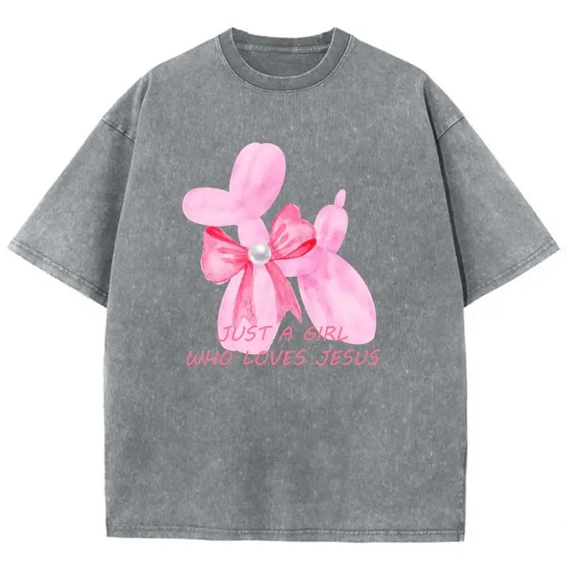 Just A Girl Who Loves Jesus Unisex Washed T-Shirt, Christian Jesus  t shirts, Vintage 90s Graphic Tee Gift Womenswear Top Cottonstyle{n002}2