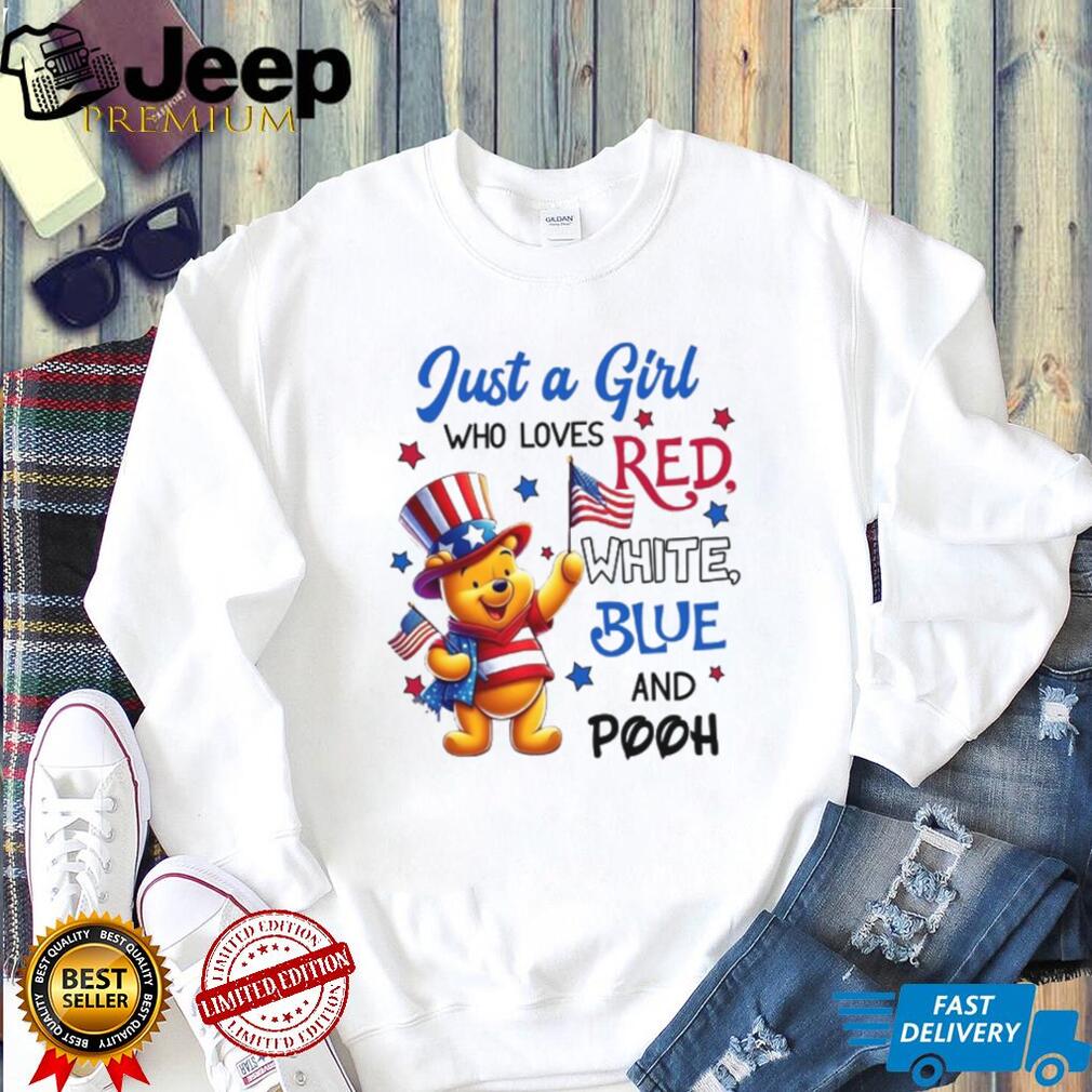 Just A Girl Who Loves Red White Blue and Pooh Patriotic T Shirt