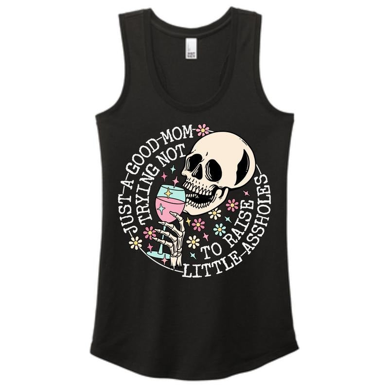 Just A Mom Trying Not To Raise Aholes Racerback Tank for Women T-Shirts, Hoodie, Sweatshirt | WearSparks.com