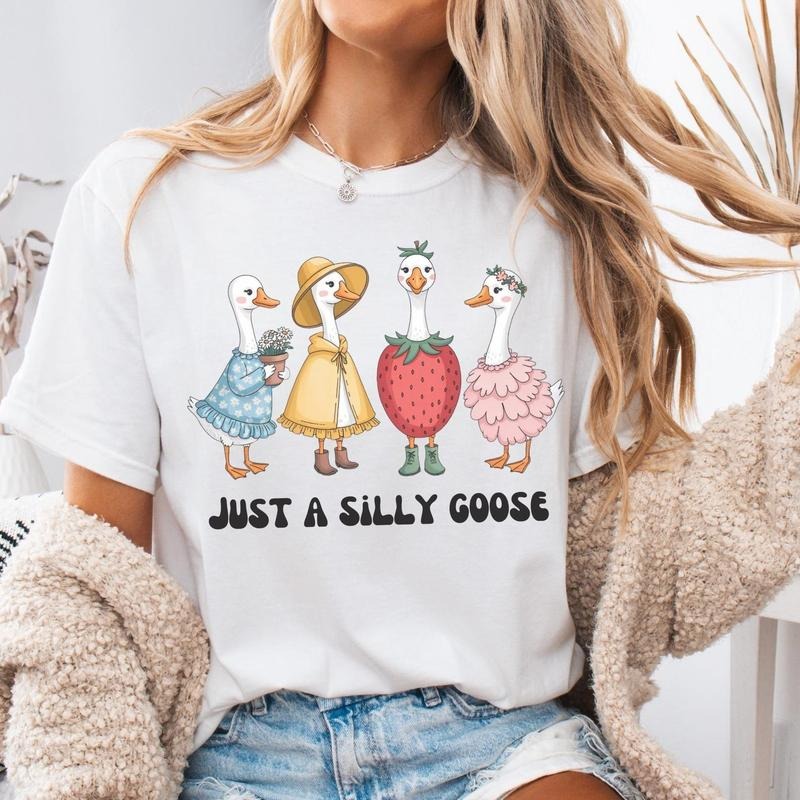 Just A Silly Goose Cute Shirt, Trending Goose Family Tee, Flowal Silly Goose Bump Shirt Hoodie, Sweatshirt | WearSparks.com