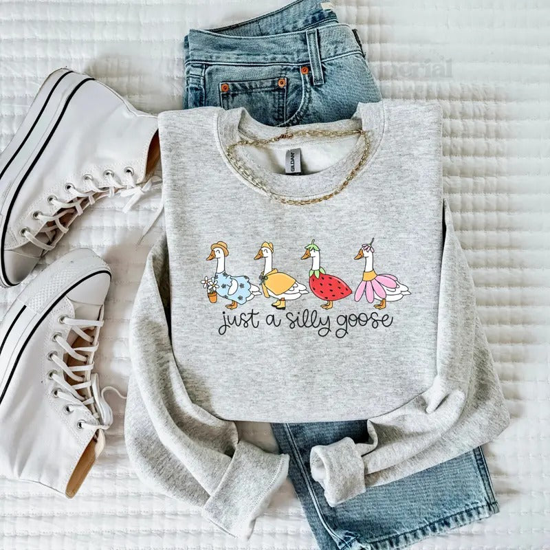 Just A Silly Goose Sweatshirt, Funny Graphic Sweatshirt, Cute Goose Sweatshirt, Trendy Casual Pullover, Cozy Sweatshirt, Gifts for Animal Lovers, Fun Quirky Sweatshirt, Gift for Her, Comfortable Everyday Wear, Unisex Sweatshirt, Cute Humor Apparel