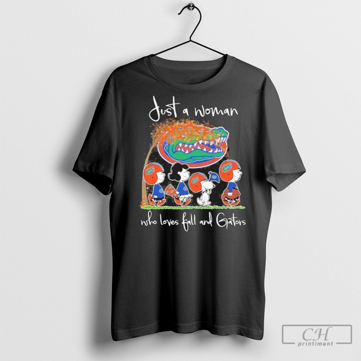 Just A Woman Who Loves Fall And Florida Gators X The Peanuts Walking Shirt