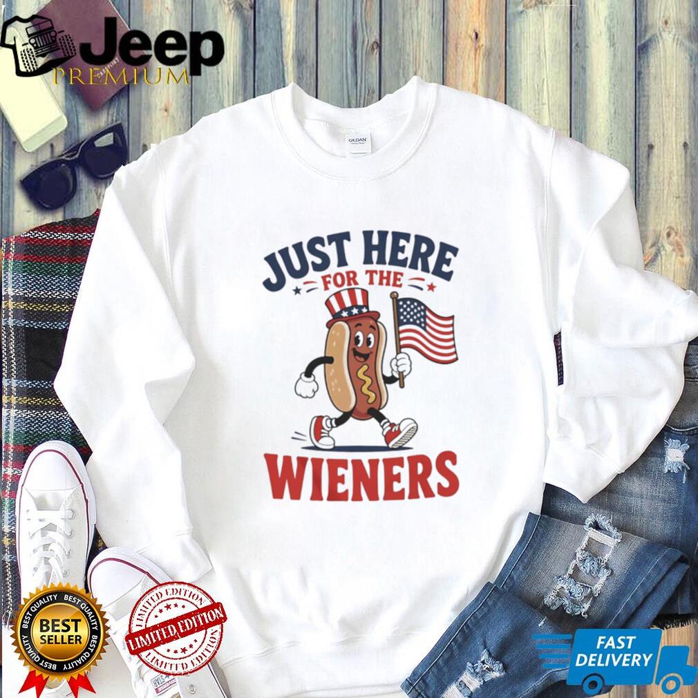 Just Here For The Wieners Funny 4th of July Hot Dog Character T Shirt