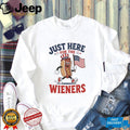 Just Here For The Wieners Funny 4th of July Hot Dog Character T Shirt