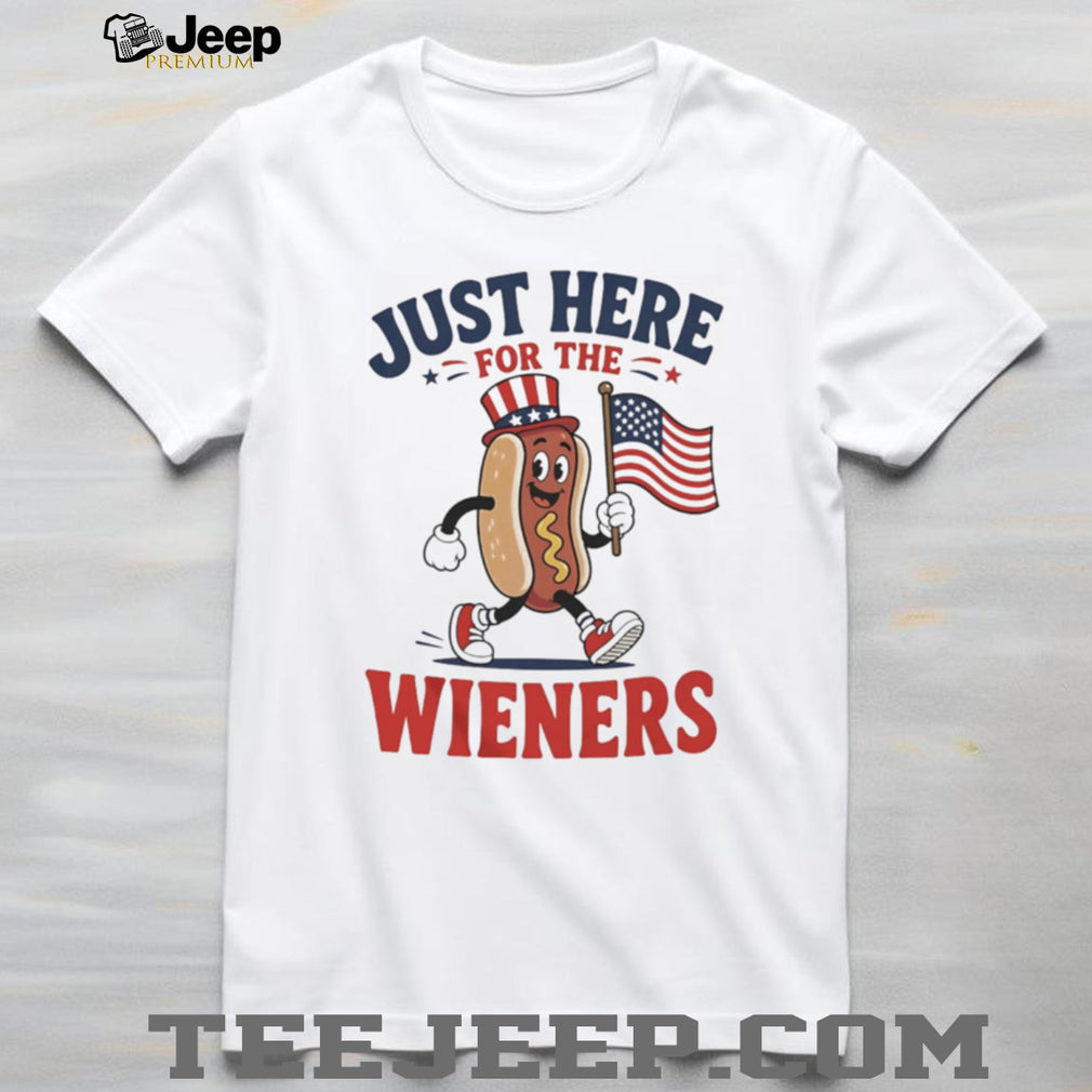 Just Here For The Wieners Funny 4th of July Hot Dog Character T Shirt