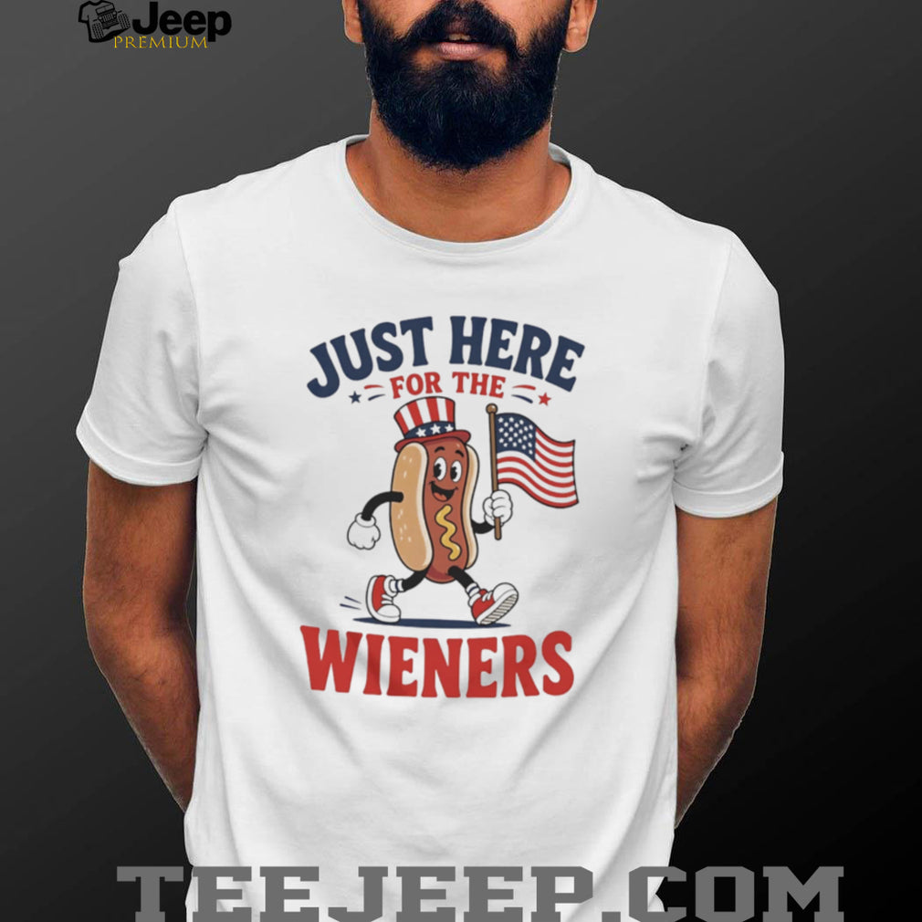 Just Here For The Wieners Funny 4th of July Hot Dog Character T Shirt