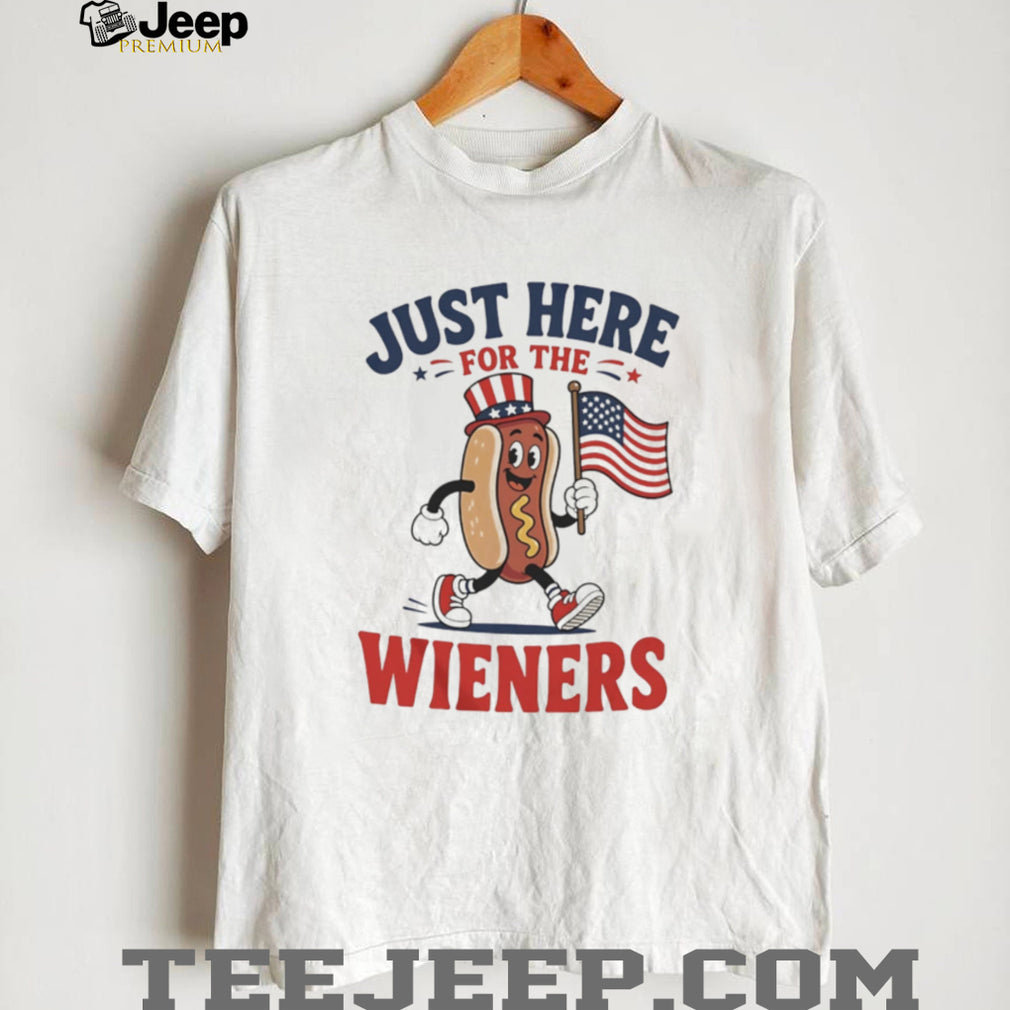 Just Here For The Wieners Funny 4th of July Hot Dog Character T Shirt