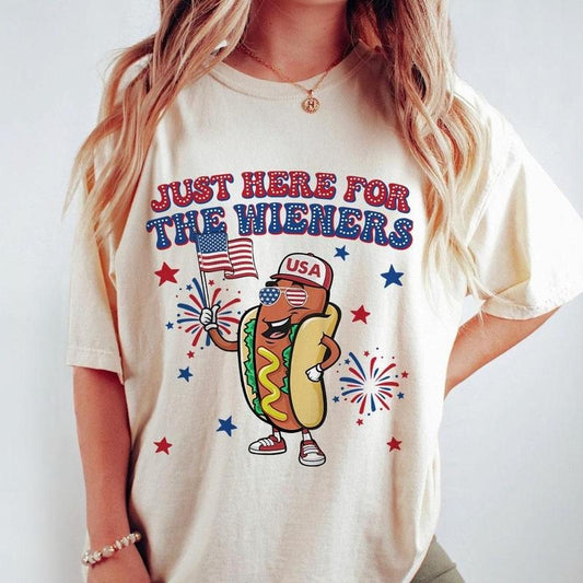 Just Here For The Wieners Shirt, 4th Of July Shirts, Gift For Independence Day, 4th of July Funny Hot Dog, Retro USA Shirts, Retro America Patriotic Weenies, Fourth Of July Tee, Shirts For Women, Vintage America Shirt, Women's Tops