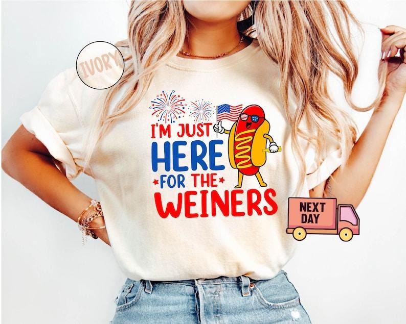 Just Here For The Wieners Shirt, 4th of July Funny Hot Dog, Independence Day Tee, Retro America Patriotic Weenies